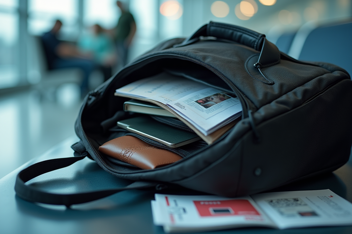 Sac de voyage ouvert avec documents et absence de portefeuille