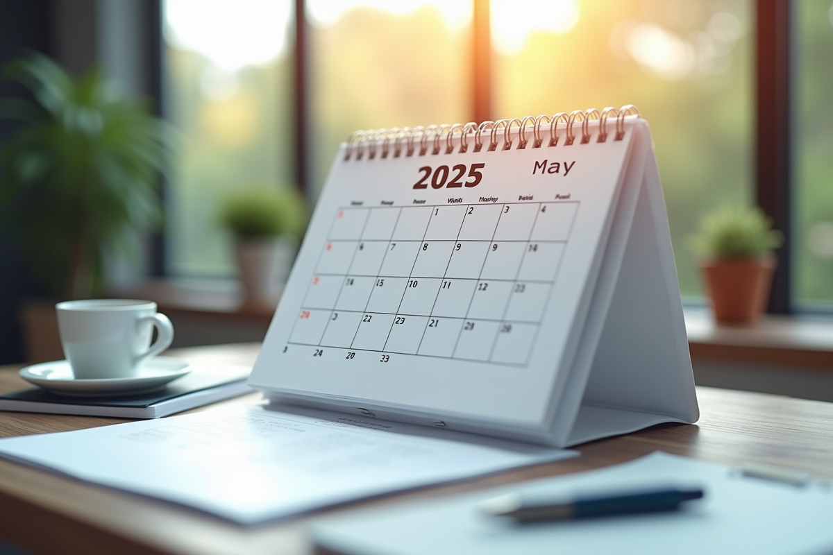 Calendrier de mai 2025 avec dates importantes en évidence