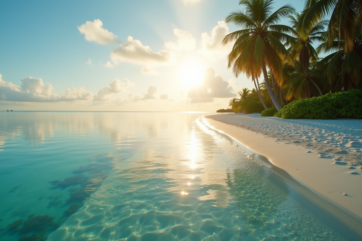Coucher de soleil sur la lagune calme de Kwajalein