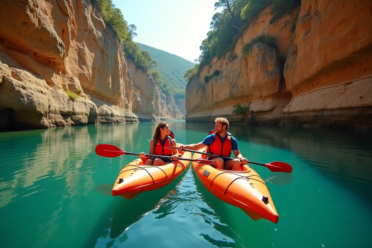 Couple faisant du kayak dans les Gorges de la Nesque en Vaucluse