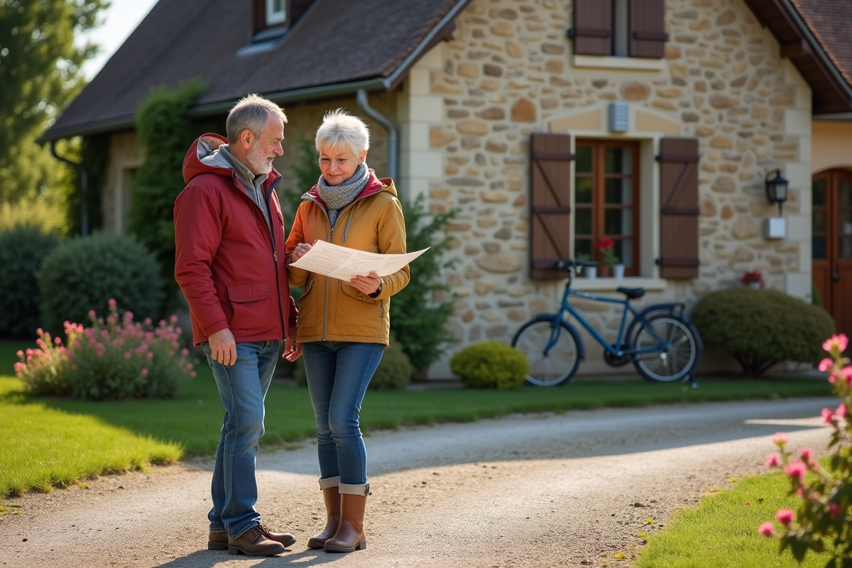 Couple en extérieur devant un gîte en campagne