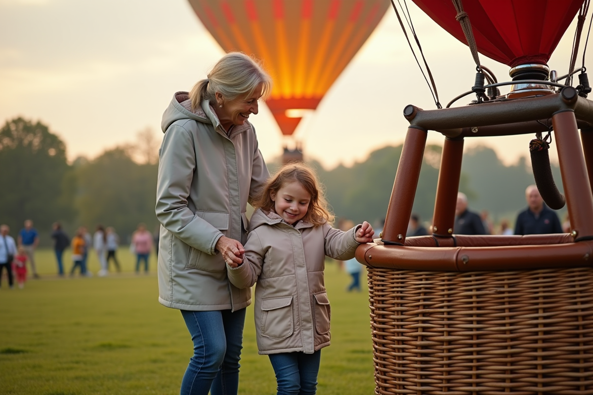 Enfant curieux regardant dans une nacelle de ballon avant le vol