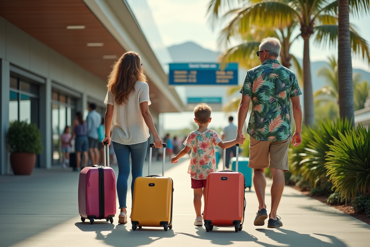 Famille multigeneration prête à partir pour Hawaii à l