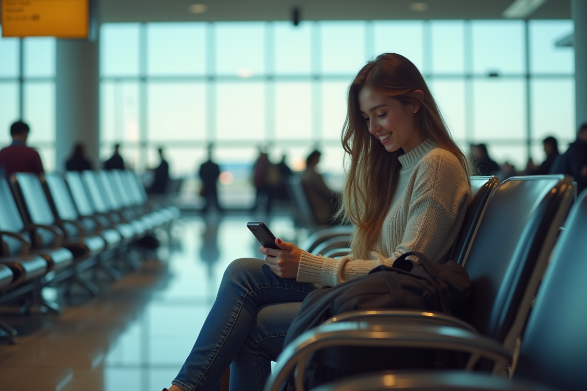 Jeune femme assise à la porte d