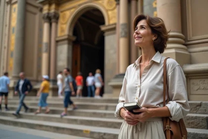 Femme contemplant la fa&ccedil;ade de la cath&eacute;drale Monreale