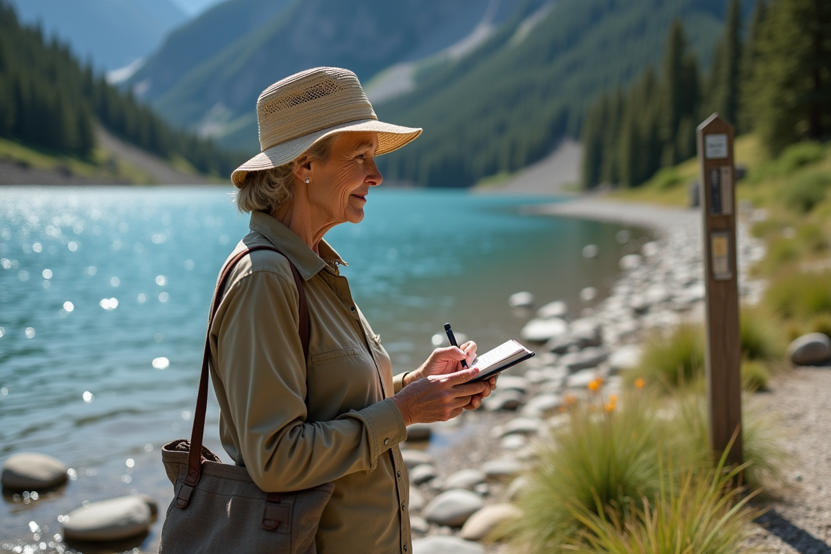 Femme prenant des notes au bord d