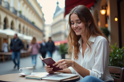 Jeune femme souriante avec passeport en voyage