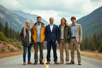 Groupe diversifié en extérieur avec panoramas climats variés