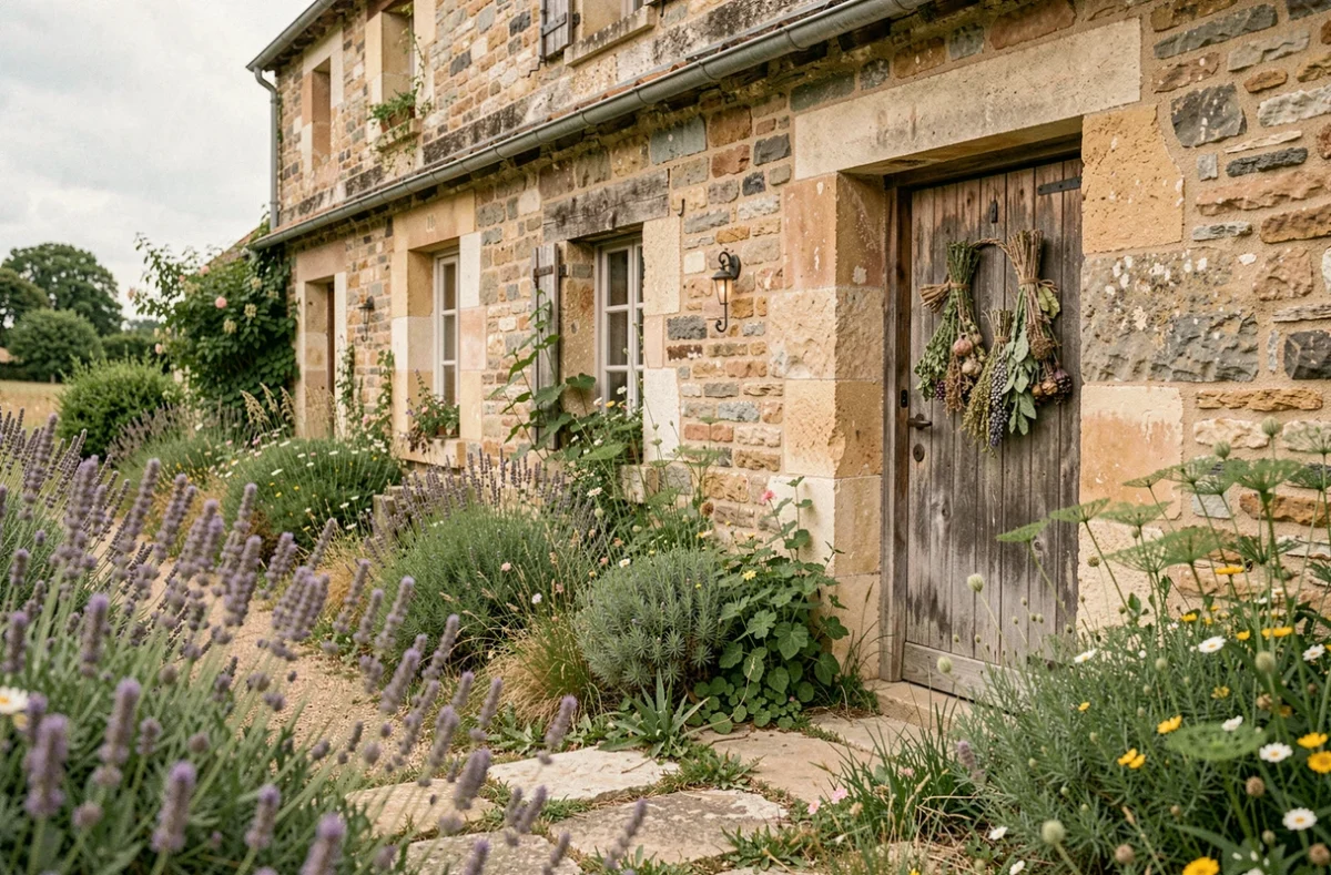 La Maison d'hôtes Les Herbes Folles à Mauregard, ferme en pierre entourée de prairies sauvages et d'un jardin d'herbes