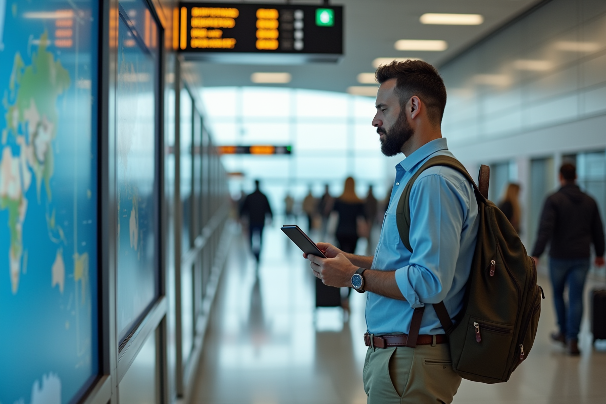 Homme vérifiant passeport à l