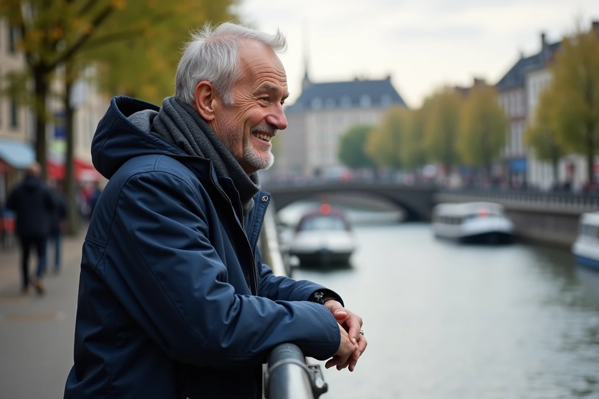 Homme belge souriant sur la promenade de Namur