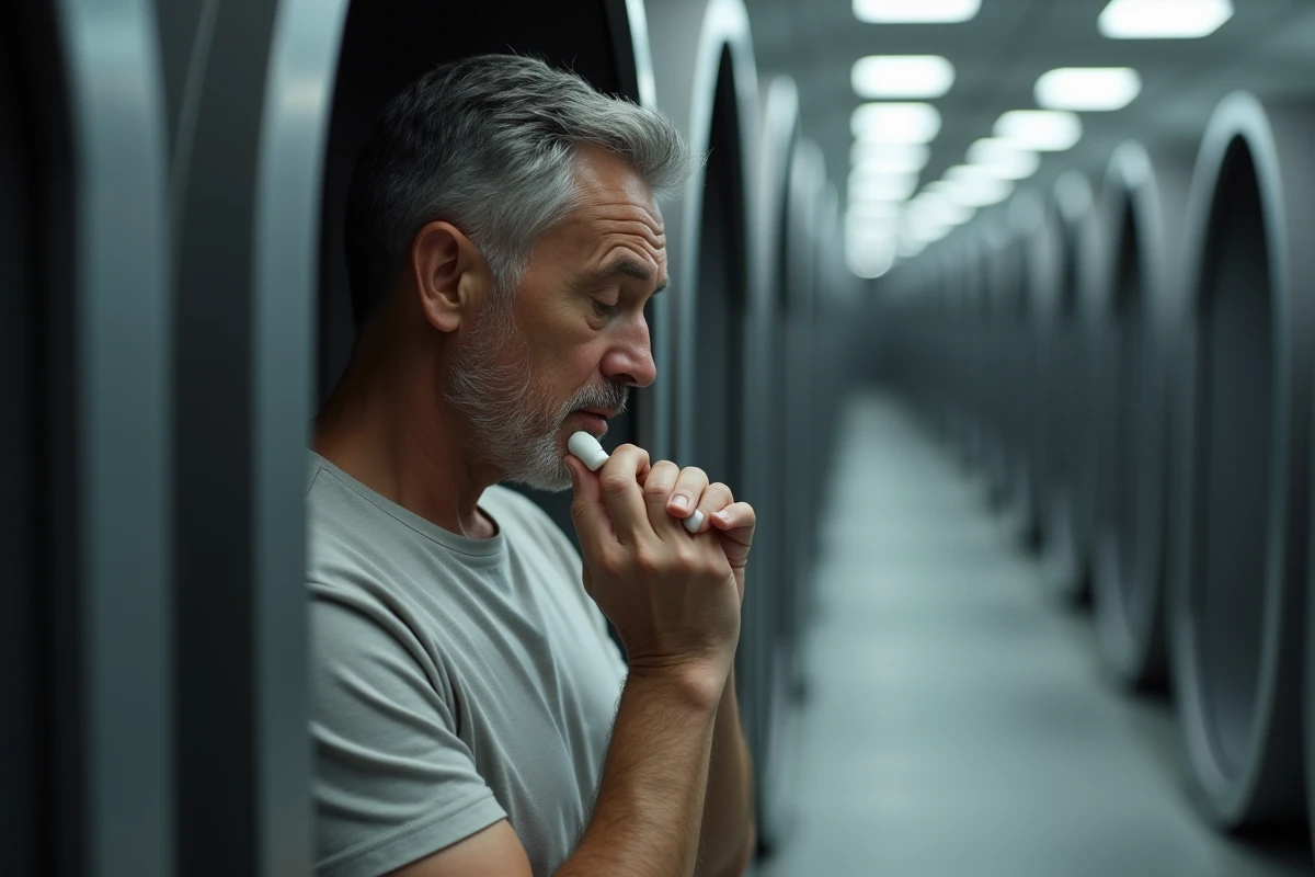 Homme insérant des bouchons d