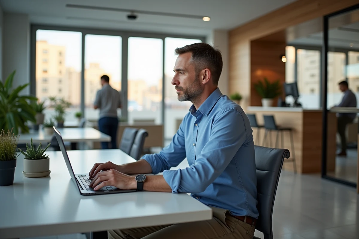 Homme en visioconference dans un espace de coworking &agrave; St Julian&rsquo;s