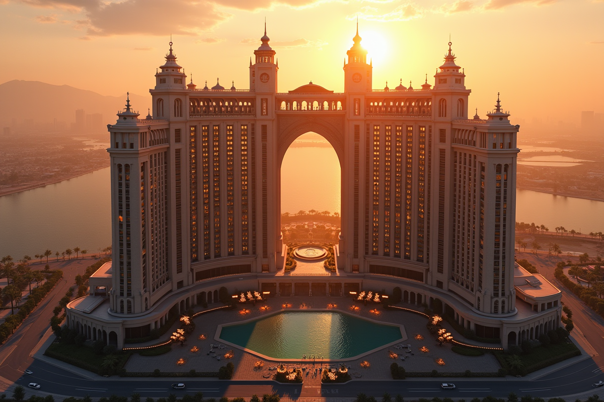 Le plus grand hotel du monde au lever du soleil vu d'en haut