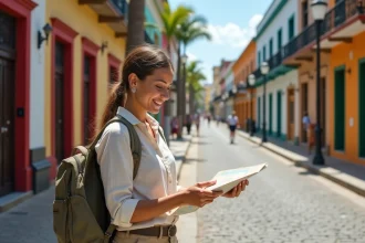 Jeune femme souriante avec carte à Managua
