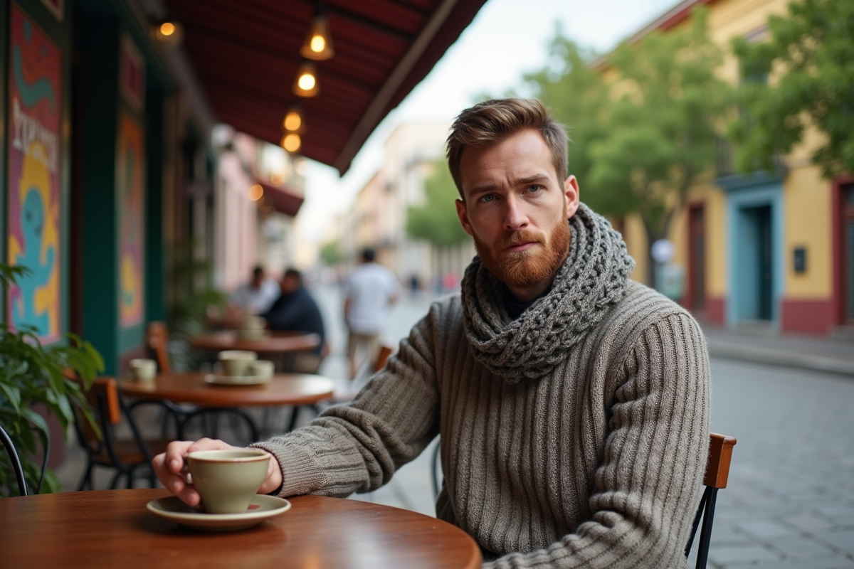 Jeune homme dégustant un mate dans un café à Buenos Aires