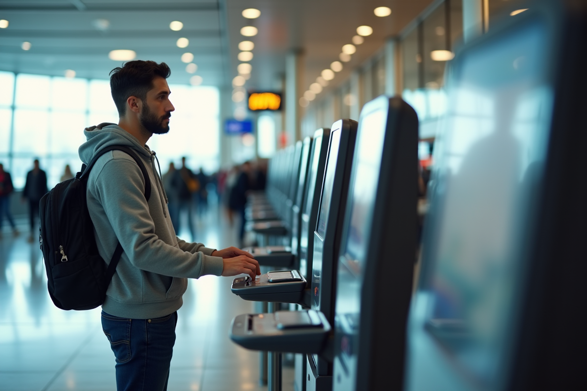 Jeune homme modifiant ses documents de voyage à l