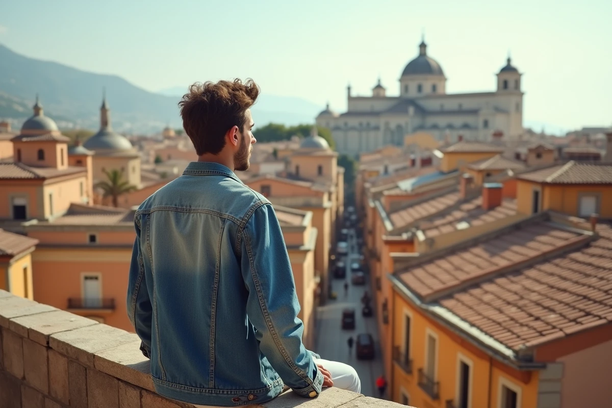 Jeune homme regardant les toits de Monreale