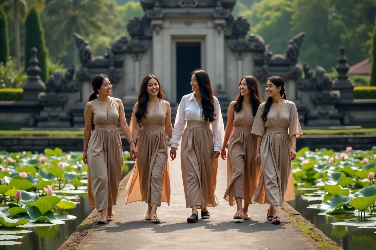 Jeunes balinais souriants près du temple Taman Ayun en extérieur