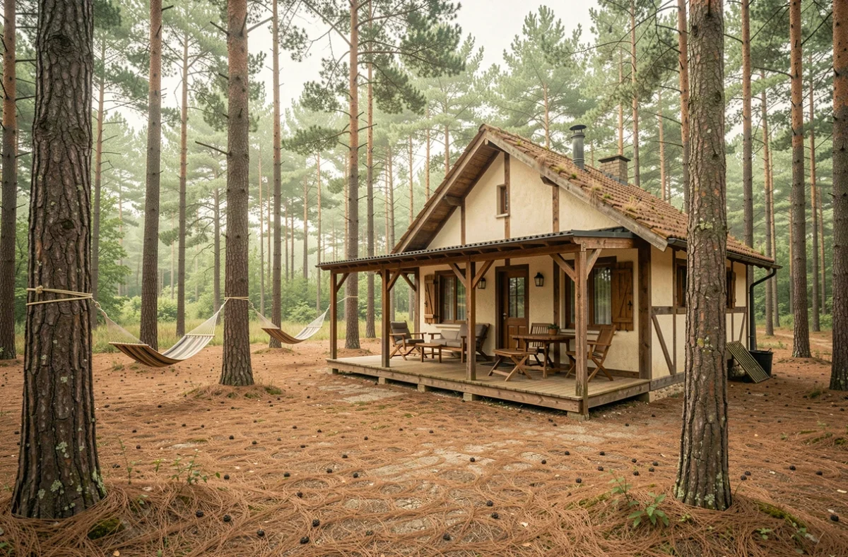 Le Poutic, chambre d'hôtes landaise nichée dans la pinède avec terrasse en bois et hamacs