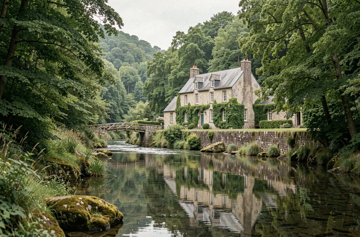 Le Vallon de Léhon, chambre d'hôtes en pierre au bord d'une rivière dans un vallon boisé près de Dinan