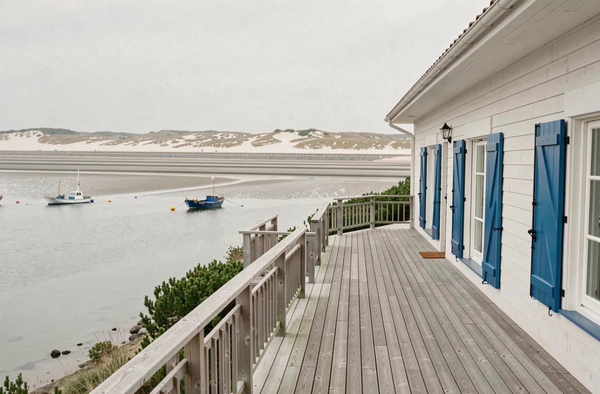 La Maison du Bassin au Cap Ferret, chambre d'hôtes avec terrasse sur le Bassin d'Arcachon et bateaux ostréicoles