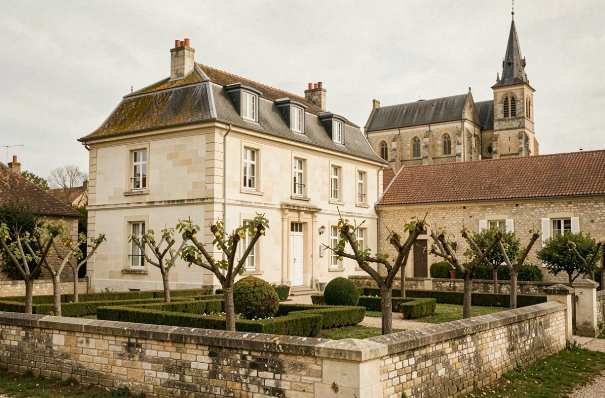 La Maison du Saussoy à Saint-Augustin, maison de maître du XIXe siècle avec jardin clos de murs et vue sur l'église
