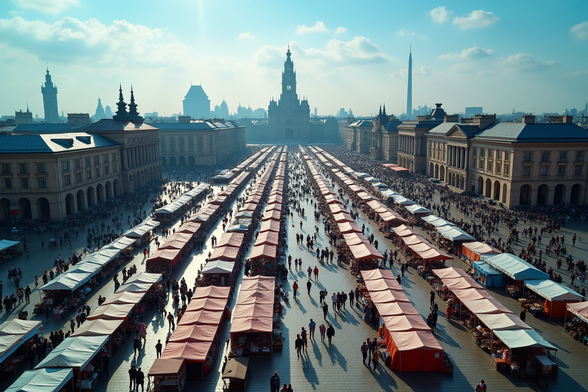 Vue aérienne du plus grand marché extérieur en Europe