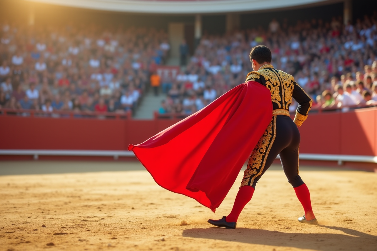Matador avec cape rouge en action dans l