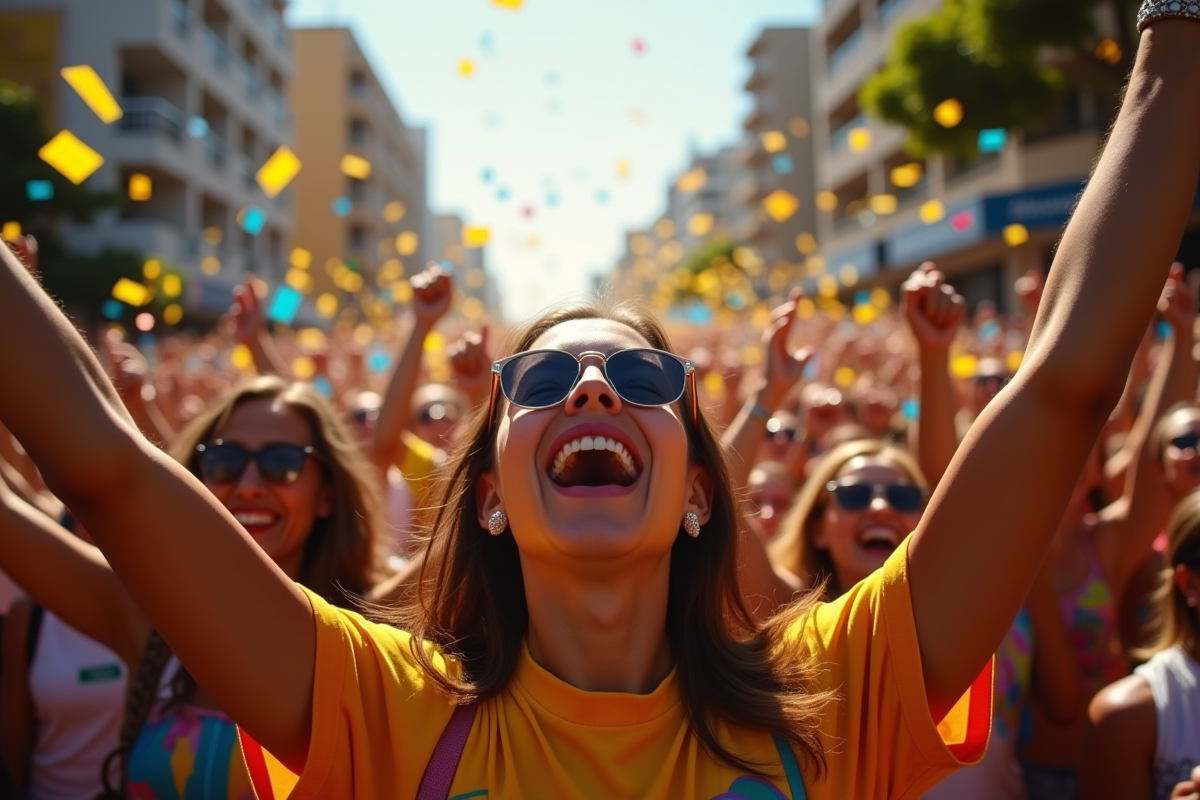 Foule joyeuse lors d un défilé de rue à Rio de Janeiro