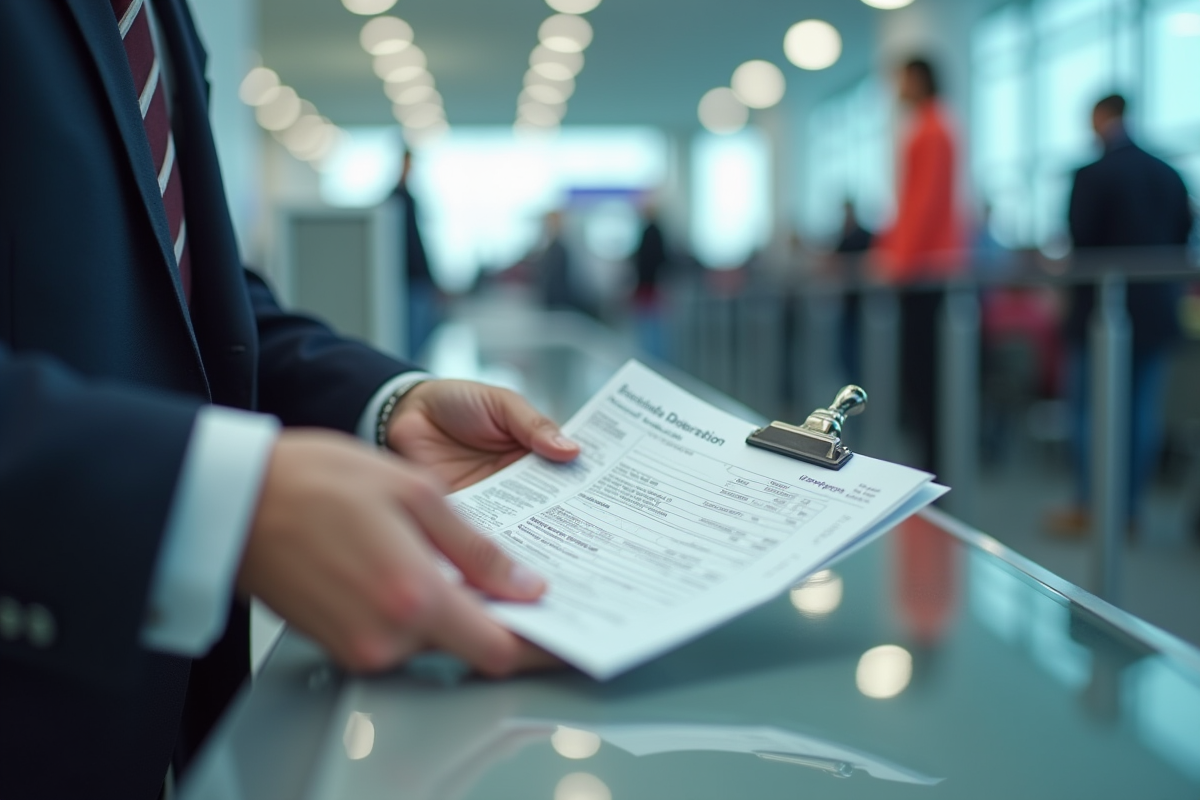 Main remettant passeport et déclaration en douane à l