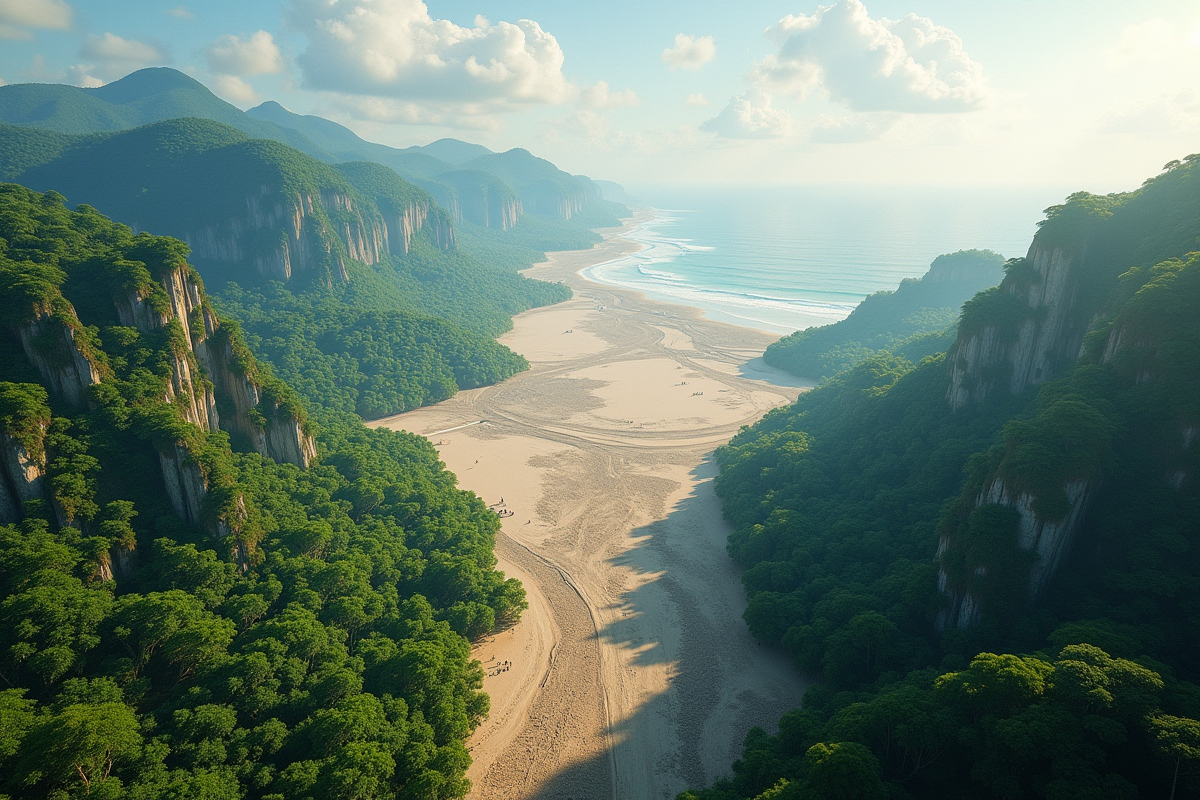 Paysage contrasté entre forêt tropicale désert et toundra enneigée