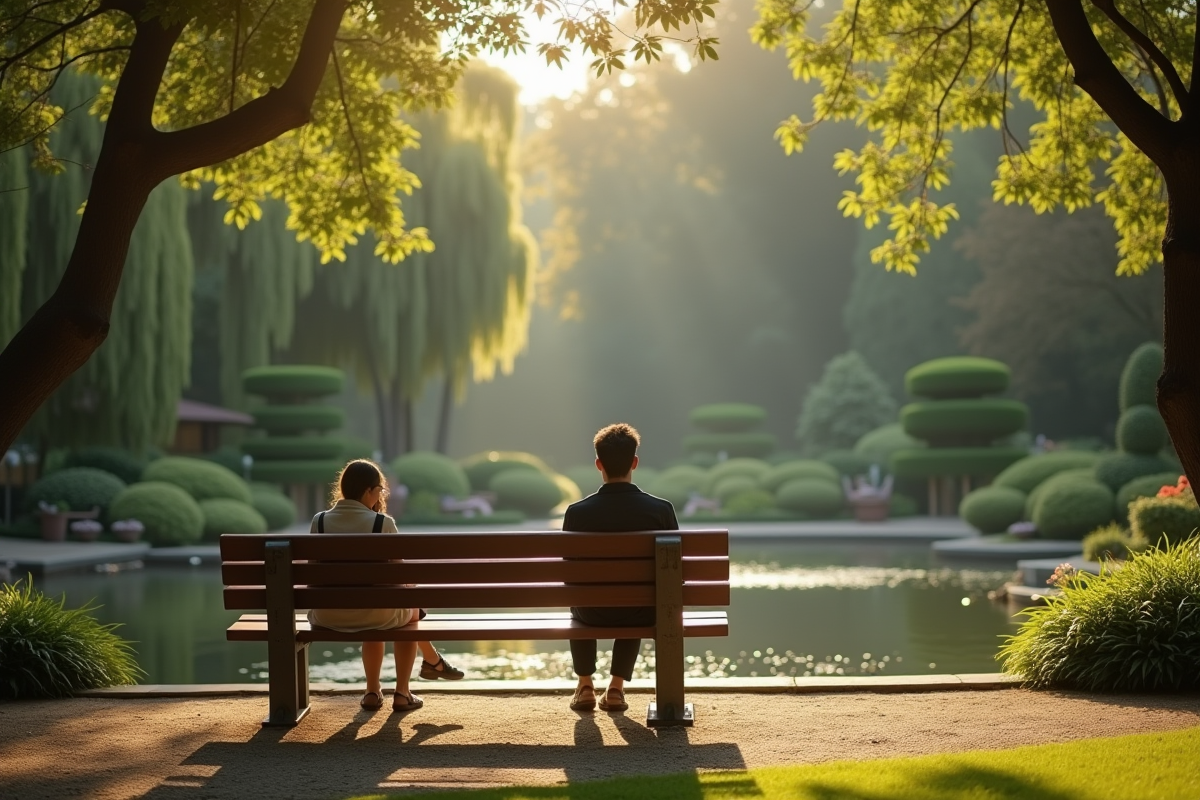 Personne assise sur un banc dans un jardin botanique calme