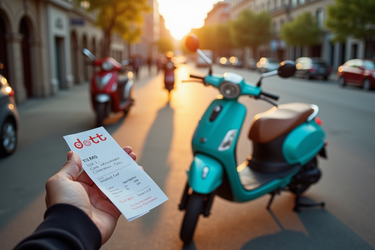 Main tenant un reçu à côté de scooters Dott et Tier