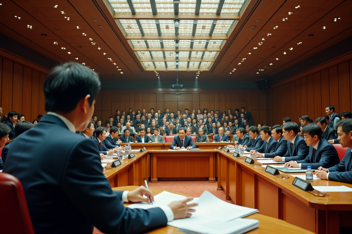 Session parlementaire japonaise en cours avec des politiciens