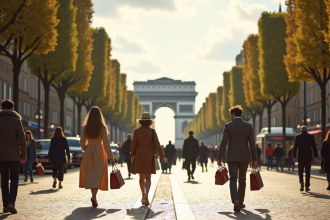 Shopping élégant sur les Champs Élysées avec l Arc de Triomphe