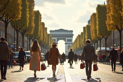 Shopping élégant sur les Champs Élysées avec l Arc de Triomphe