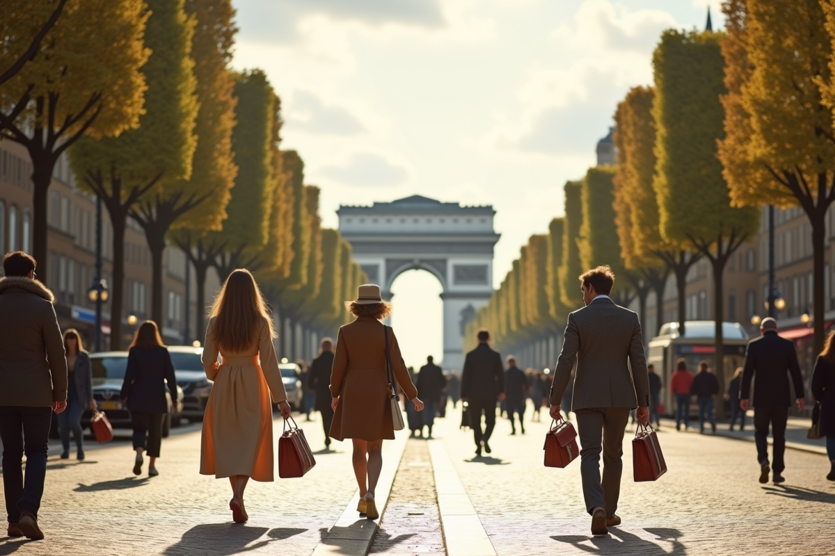 Shopping élégant sur les Champs Élysées avec l Arc de Triomphe