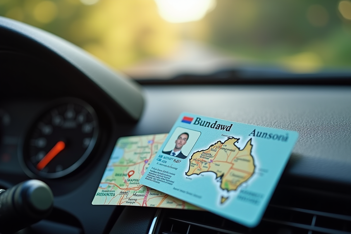 Tableau de bord voiture avec permis français et carte routière